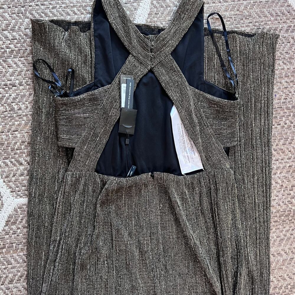 BCBGMAXAZRIA Metallic Cut out Evening Dress Sz Large - Picture 5 of 9